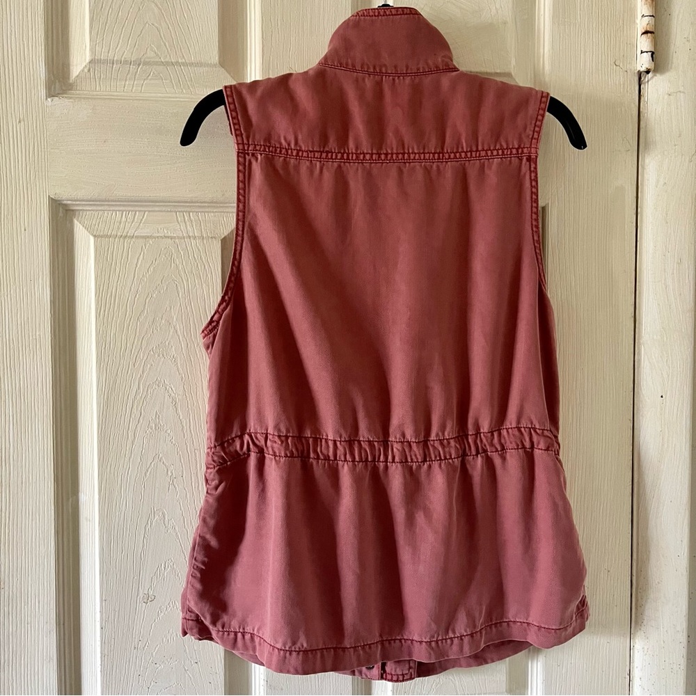 Max Jeans Military Utility Vest Drawstring 4 Front Pockets Dusty Rose Size Small - Picture 5 of 16